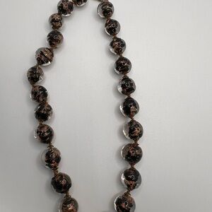 Vintage Murano Art Glass Necklace Black Gold